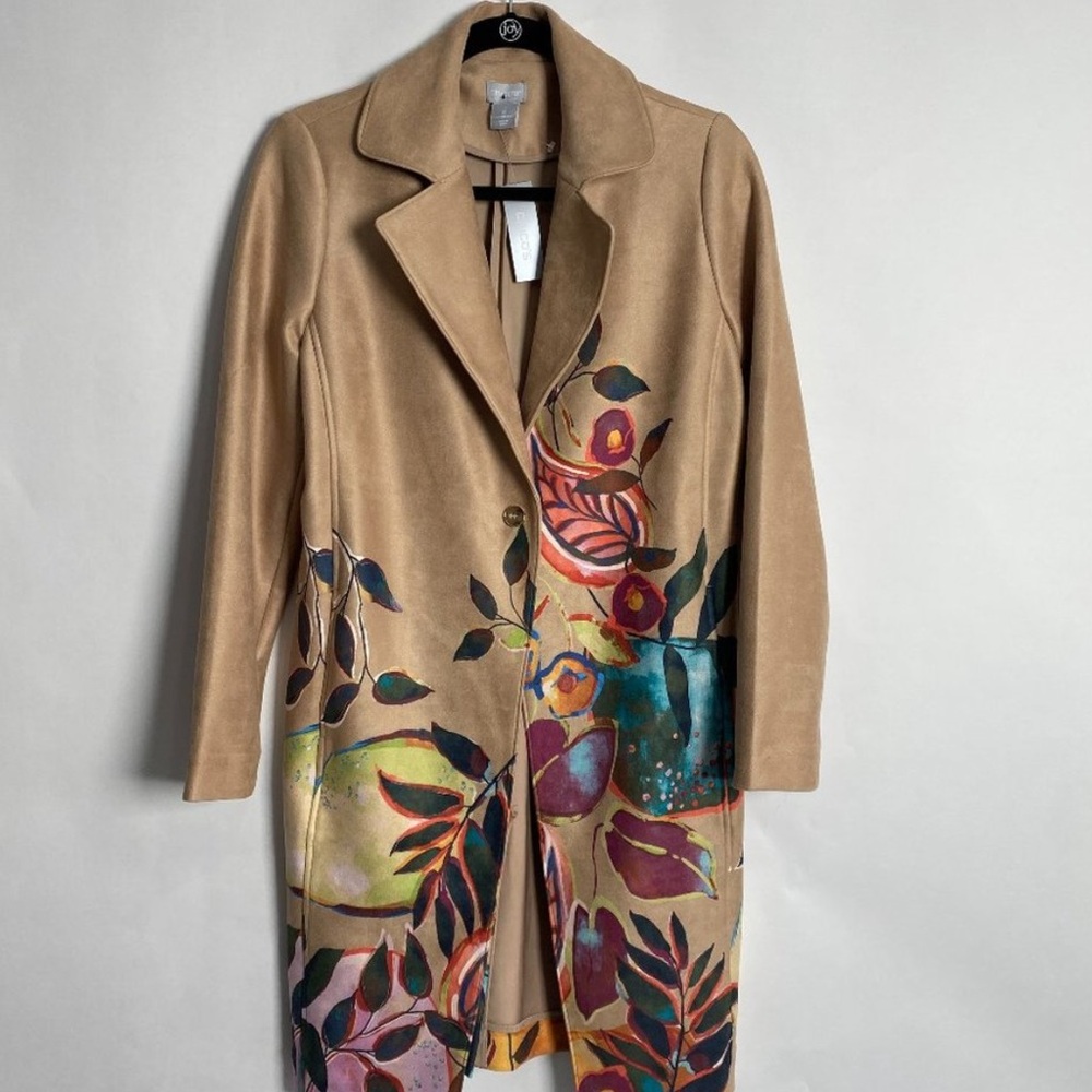 CHICOS 
Floral Long Jacket Art to Wear Career Classic- NWT